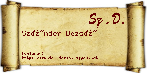 Szünder Dezső névjegykártya